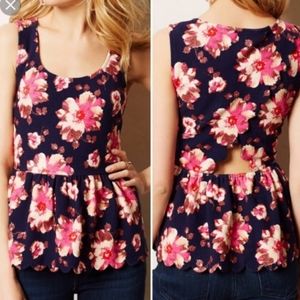 Anthropologie Postmark floral peplum peekaboo back tank Size XS